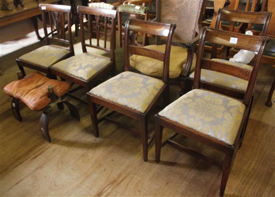 5 various mahogany dining chairs, 19thC & saddle stool(-)